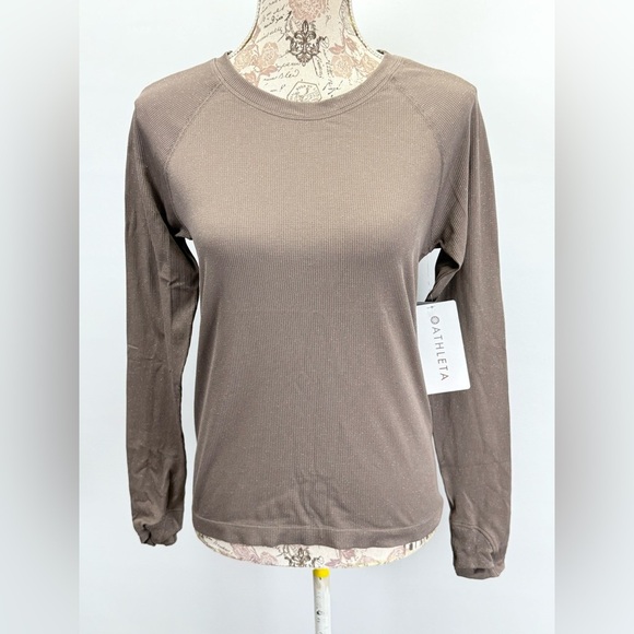 ATHLETA Taupe shimmer MOMENTUM seamless Long Sleeve Top size M - Picture 2 of 16